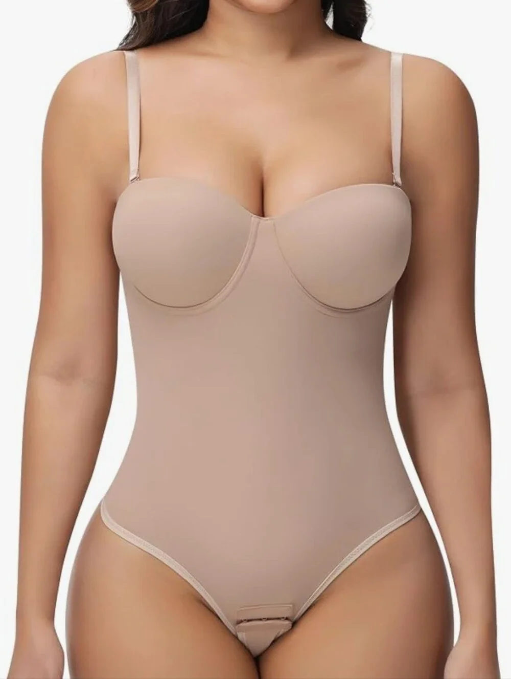 Nude Shapewear Bodysuit with Underwire Bra & Removable Straps SM